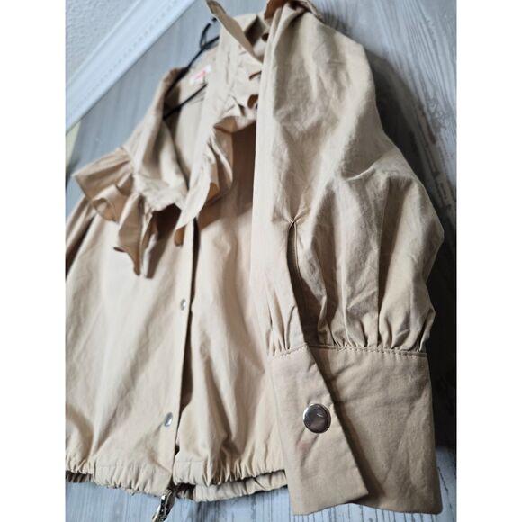 Mazik Ruffle Front Blouse Small Neutral Beige Button Down Old Money Cottage Top - Picture 7 of 11